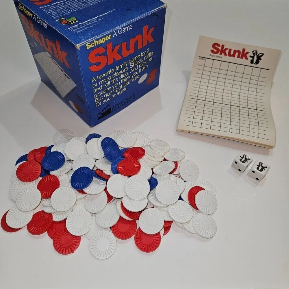 VTG Skunk Game Schaper COMPLETE 2 Skunk Dice Score Pad Chips